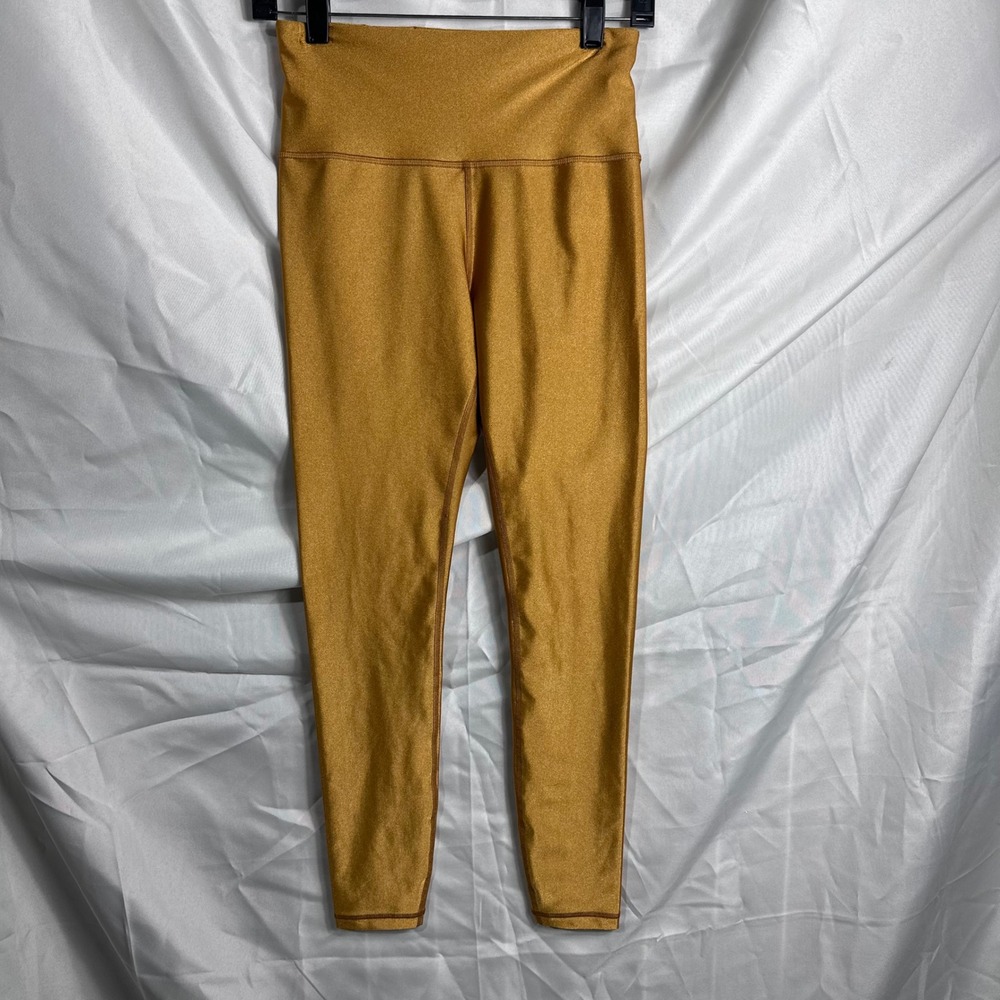 Athleta Elation Shine Tight Gold Metallic High Rise Leggings Womens Small Yoga - Picture 2 of 7